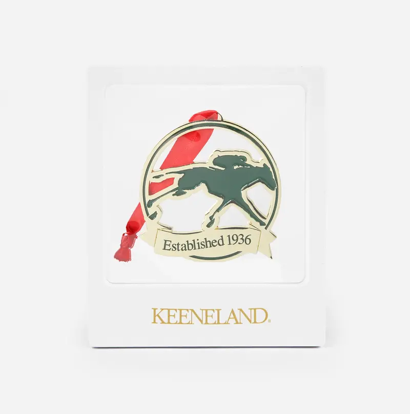 Ahead Keeneland Logo Brass Ornament 1