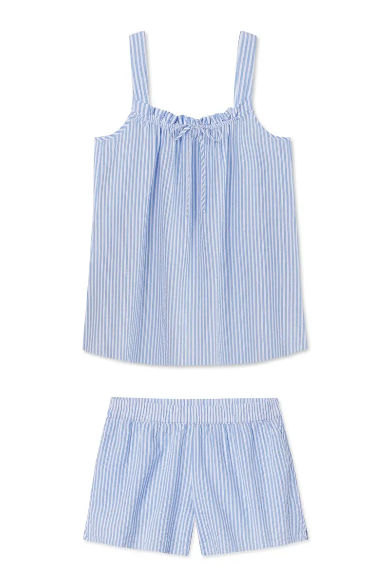 Alice Shorts Set In Blue Seersucker 1
