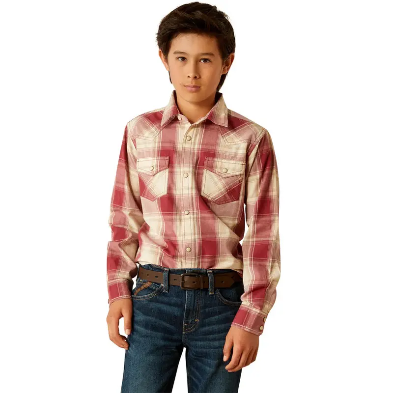Boy's Ariat Hardwick Retro Red Plaid Snap Shirt 1