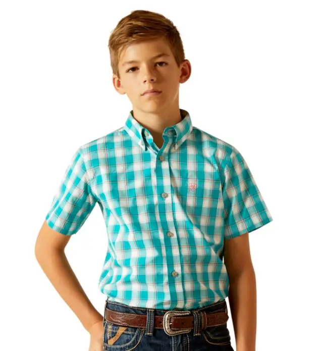 Boy's Ariat Pro Jace Ss Shirt Turquoise 1