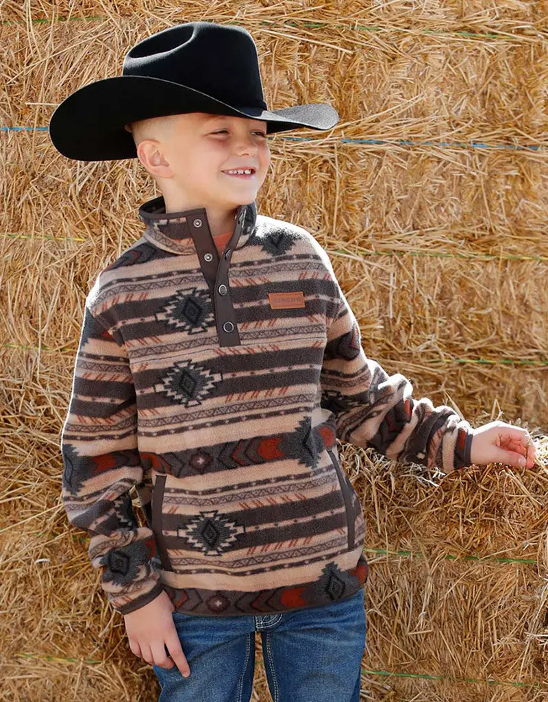 Boy's Cinch Brown Aztec Polar Fleece 1