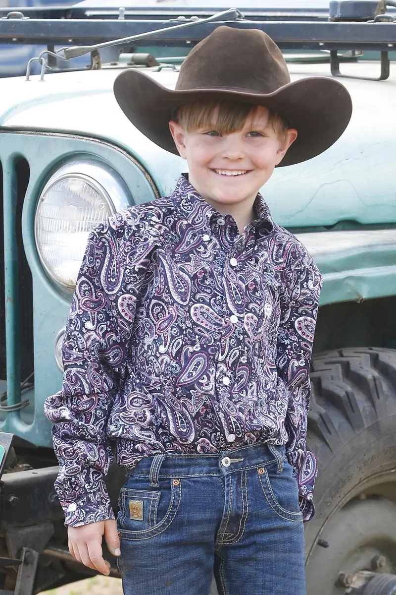 Boy's Cinch Multi Paisley Print Long Sleeve Button Down Shirt 1
