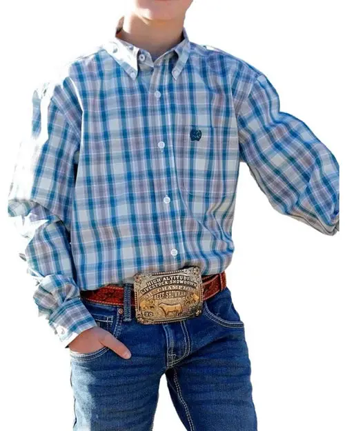 Boy's Cinch Multi Plaid Long Sleeve Button Down Shirt 1