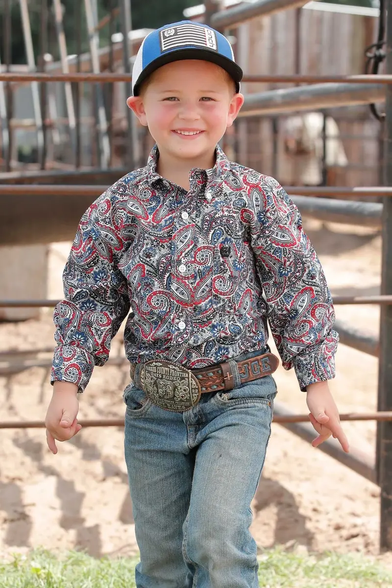 Boy's Cinch Paisley Print Button Down Shirt 1