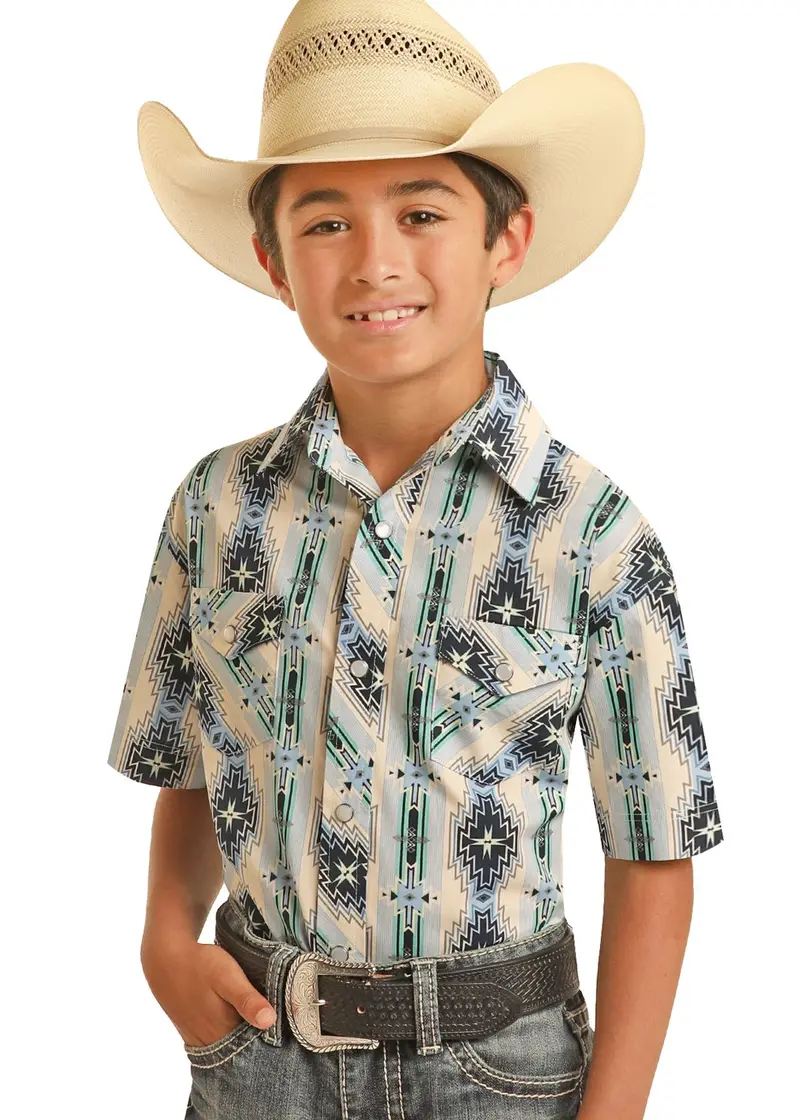Boy's Panhandle Aztec Print Short Sleeve Snap Shirt 1