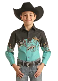 Boy's Panhandle Cowboy Border Print Long Sleeve Snap Shirt 1