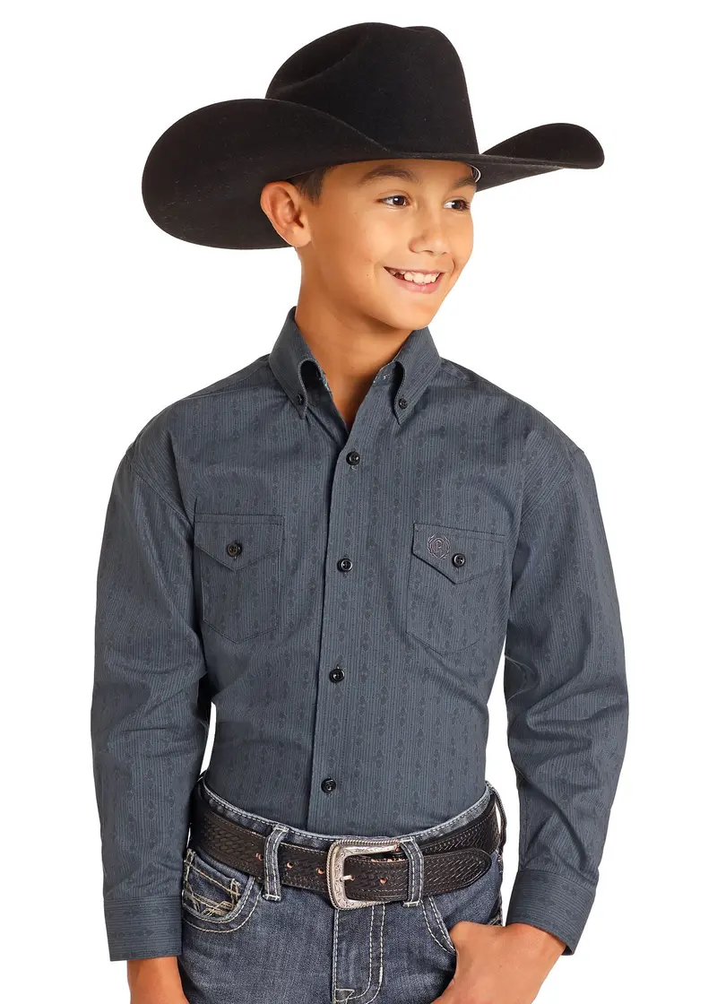 Boy's Panhandle Geo Print Long Sleeve Button Down Shirt 1