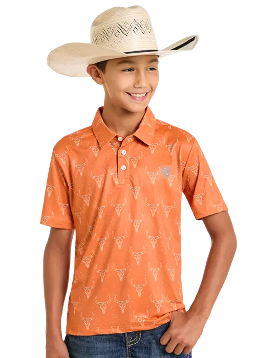 Boy's Rock & Roll Longhorn Orange Polo 1