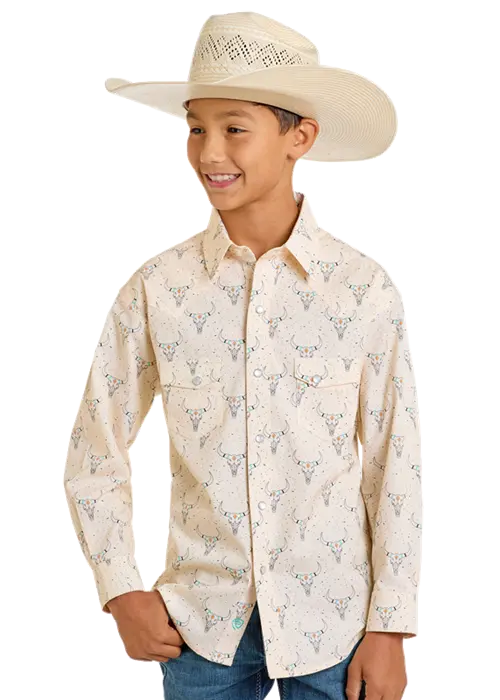 Boy's Rock & Roll Longhorn Print Long Sleeve Snap Shirt 1