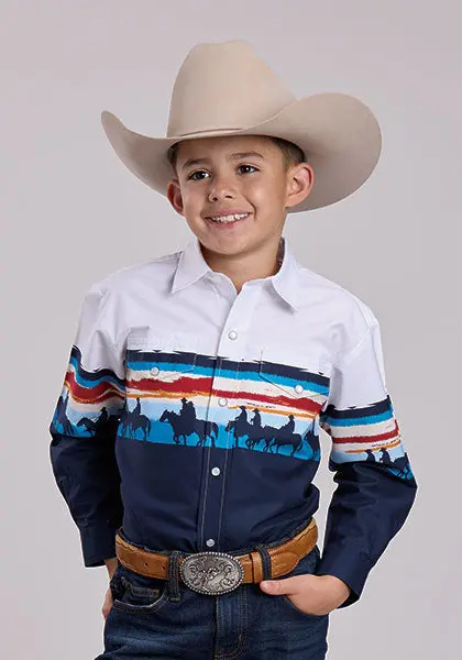 Boy's Roper Border Print Long Sleeve Snap Shirt 1