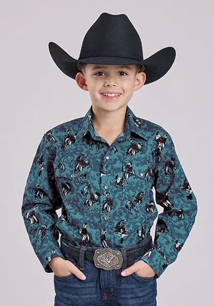 Boy's Roper Bronc Print Long Sleeve Snap Shirt 1