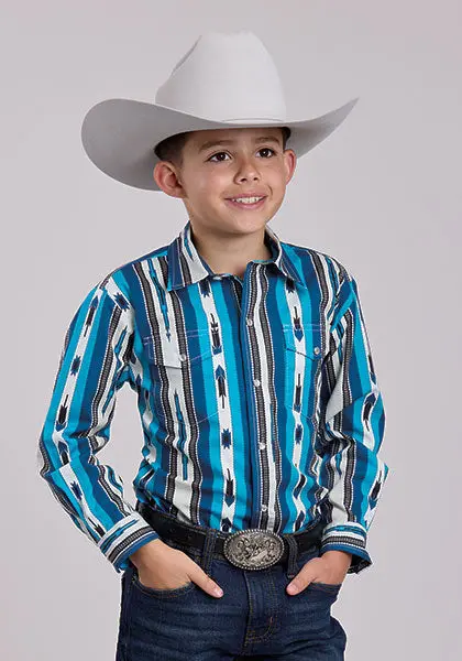Boy's Roper Vertical Aztec Stripe Long Sleeve Snap Shirt 1