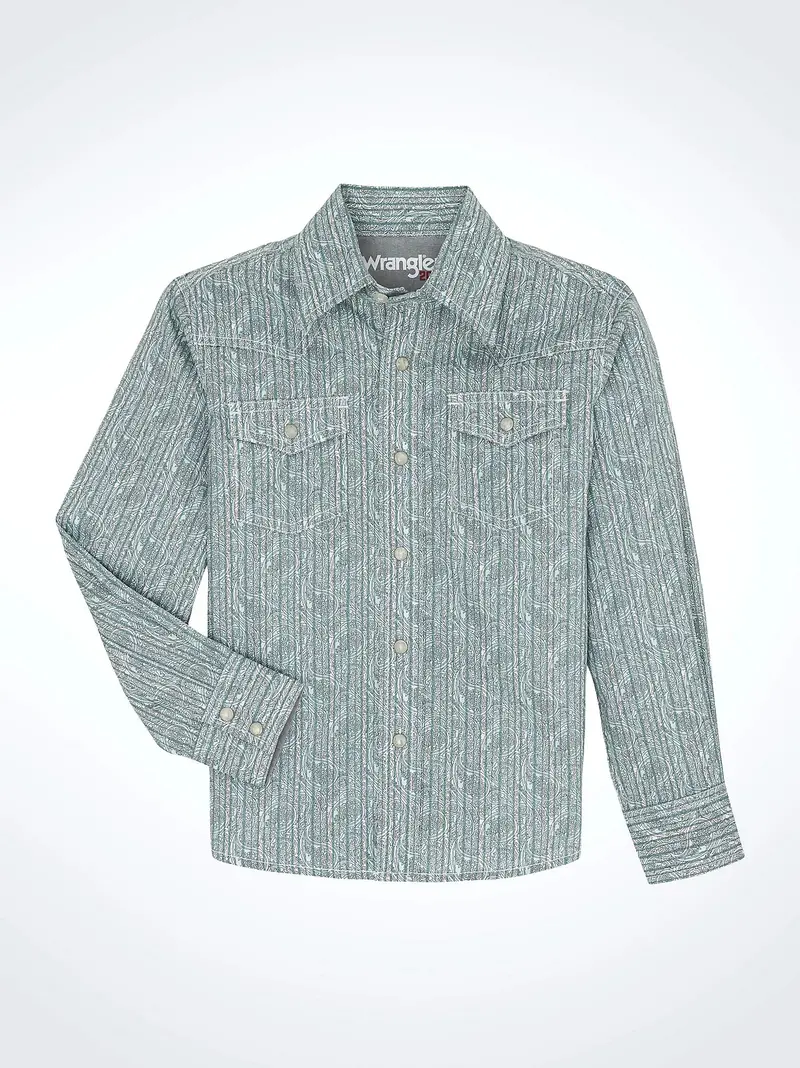 Boy's Wrangler 20X Cyan Paisley Print Snap Shirt 1