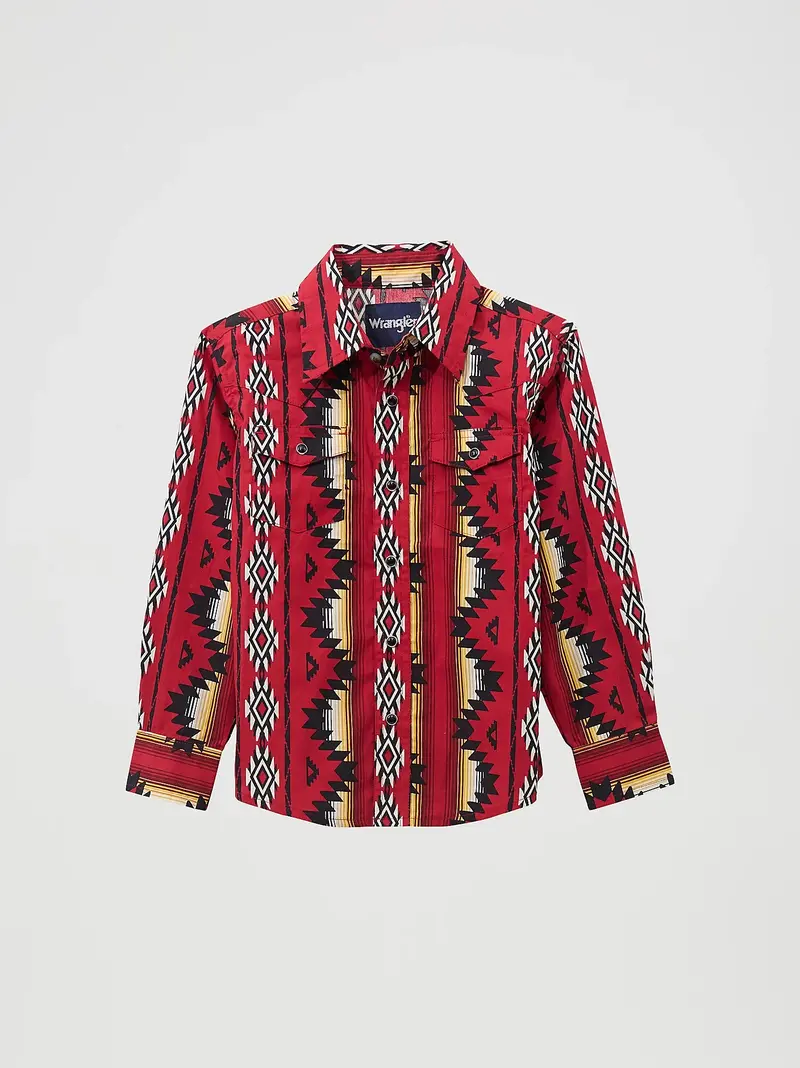 Boy's Wrangler Red Checotah Long Sleeve Snap Shirt 1