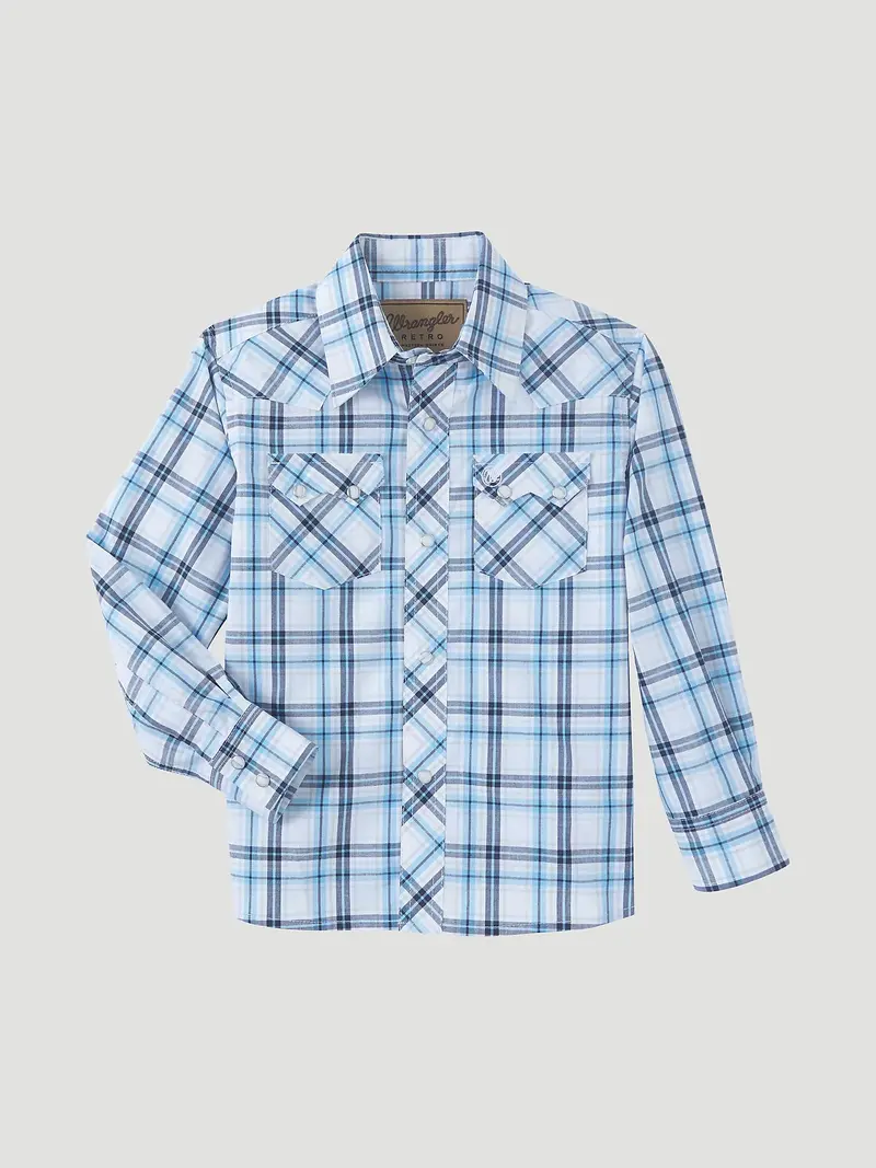 Boy's Wrangler Retro Long Sleeve Plaid Snap Shirt 1
