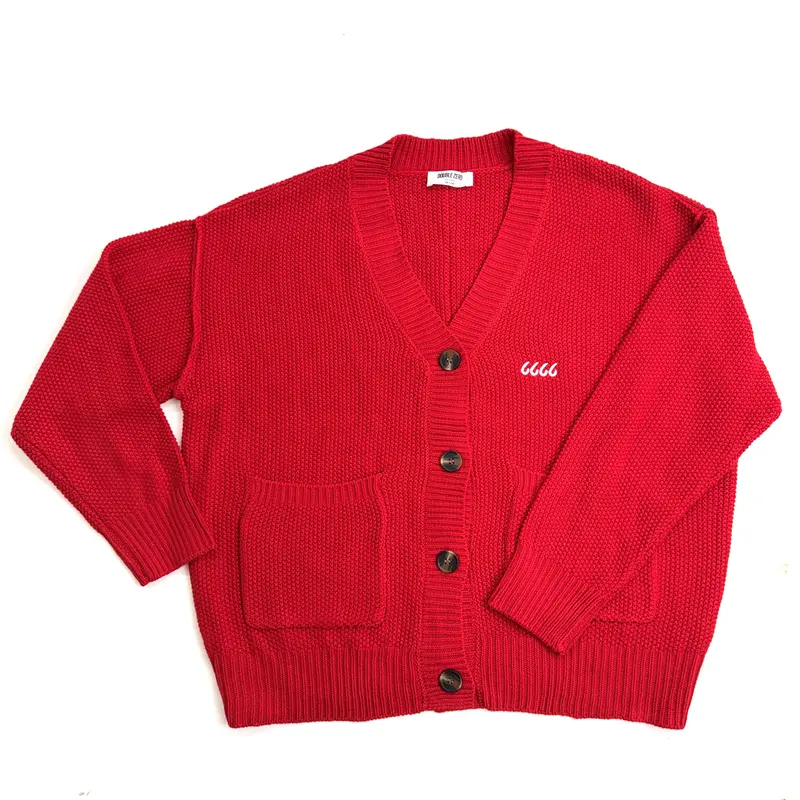 Button-Front Oversized Cardigan - Red 1