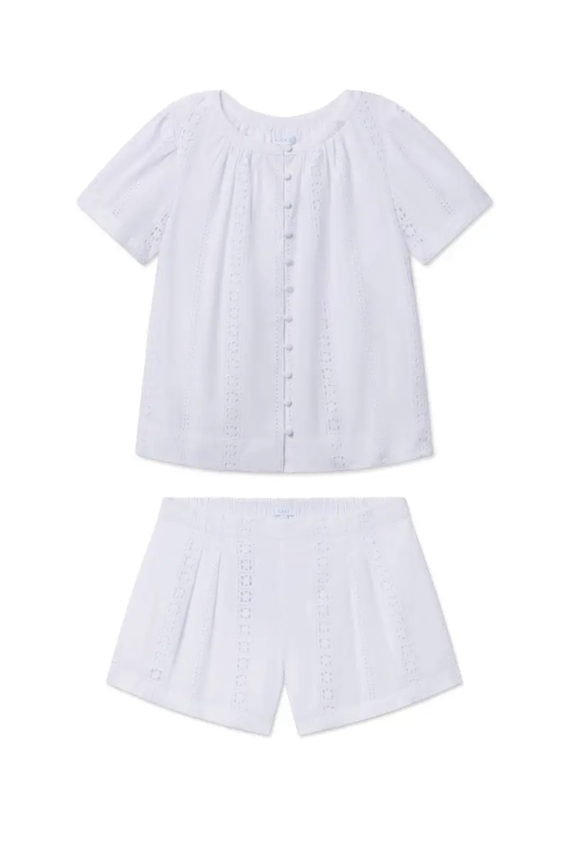 Cafe Shorts Set In White Eyelet 1