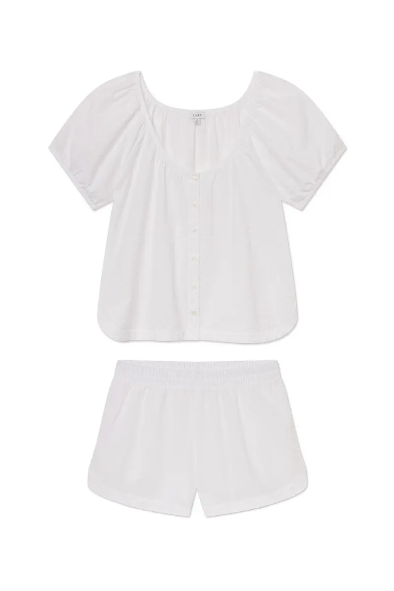 Charlie Shorts Set In White Seersucker 1