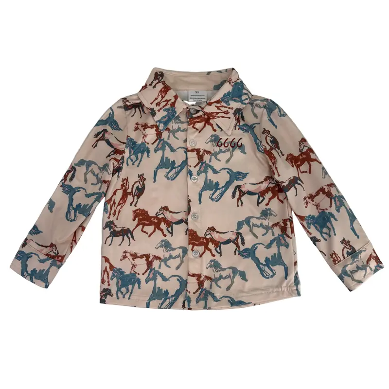 Children’S Horse Print Western Button-Up Long-Sleeve 1
