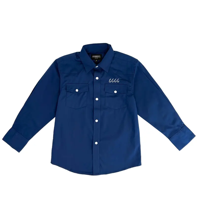Children's Long Sleeve Pearl Snap - Navy 1