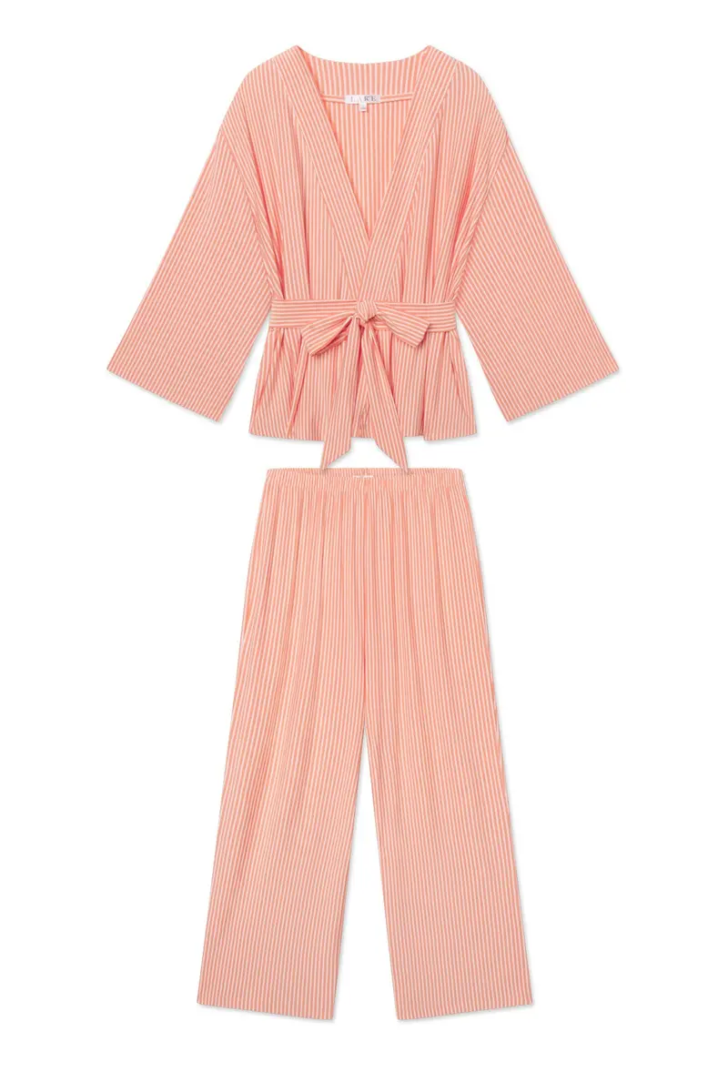 Dreammodal™ Kimono Pajama Set In Bellini Pencil Stripe 1