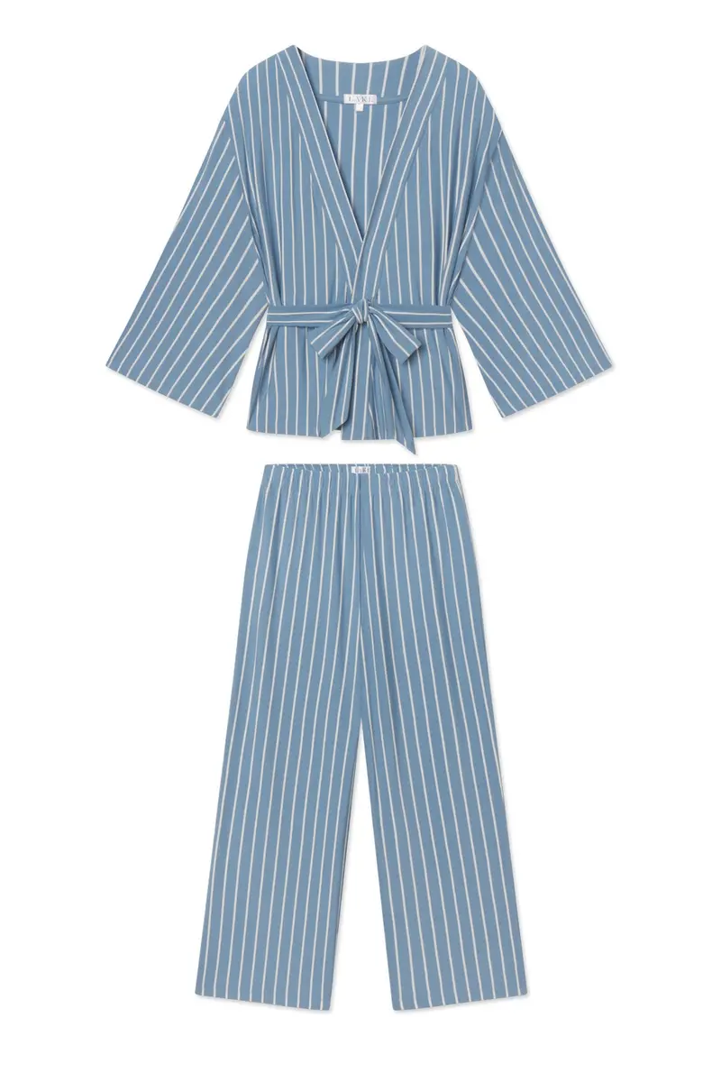 Dreammodal™ Kimono Pajama Set In Serene Blue Stripe 1