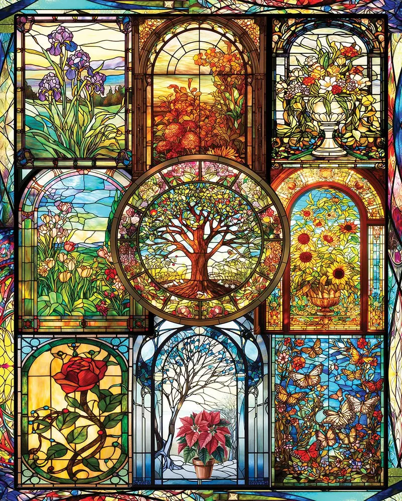 Four Season Stained Glass (2139Pz) - 1000 Piece Jigsaw Puzzle 1