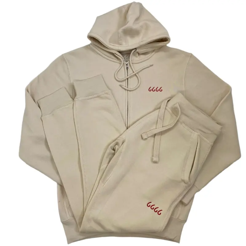 Four Sixes Full-Zip Hoodie And Jogger Set-Cream 1