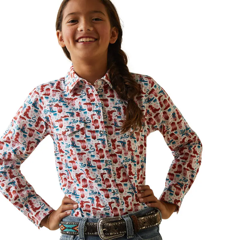 Girl's Ariat Blazin Boots Print Long Sleeve Snap Shirt 1