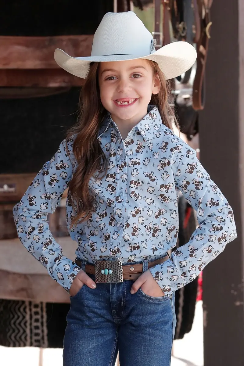 Girl's Cruel Girl Cow & Chicken Print Button Down Shirt 1