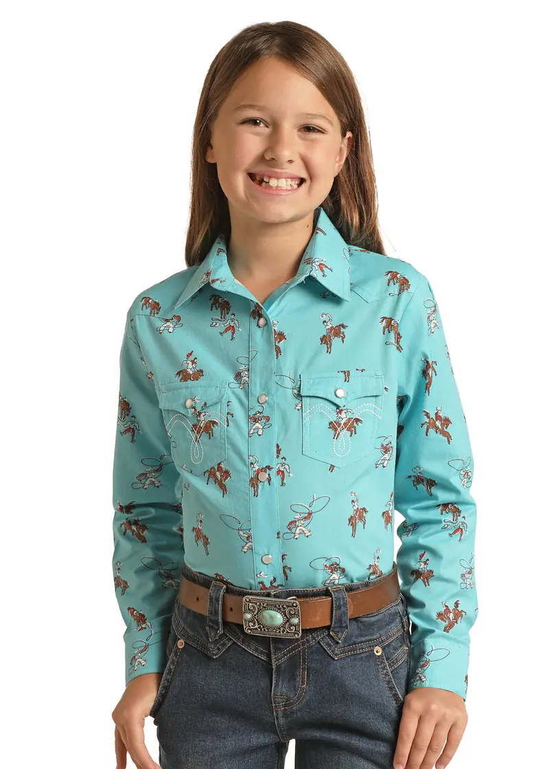 Girl's Panhandle Rodeo Print Long Sleeve Snap Shirt 1