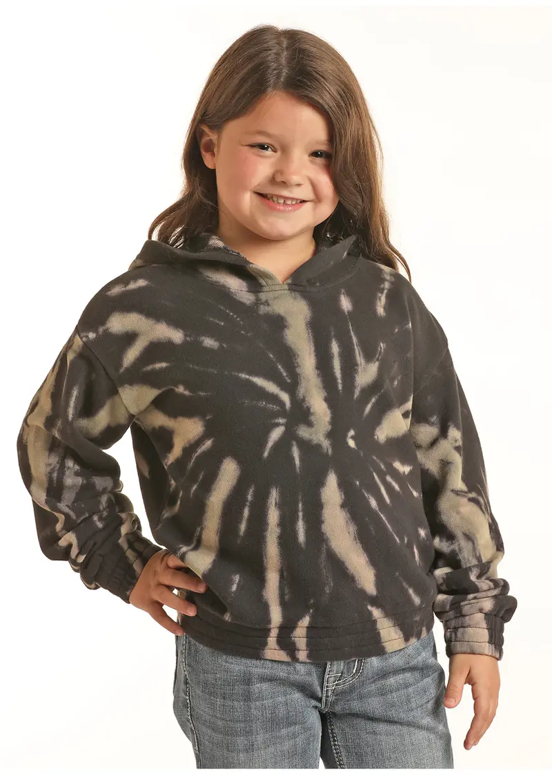 Girls Rock And Roll Denim Cropped Tie Dye Hoodie 1