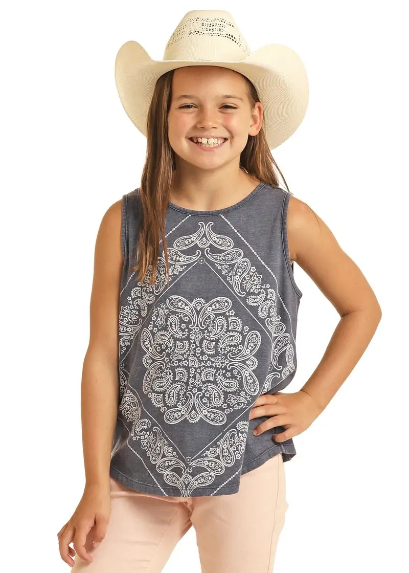 Girl's Rock & Roll Blue Bandana Tank 1
