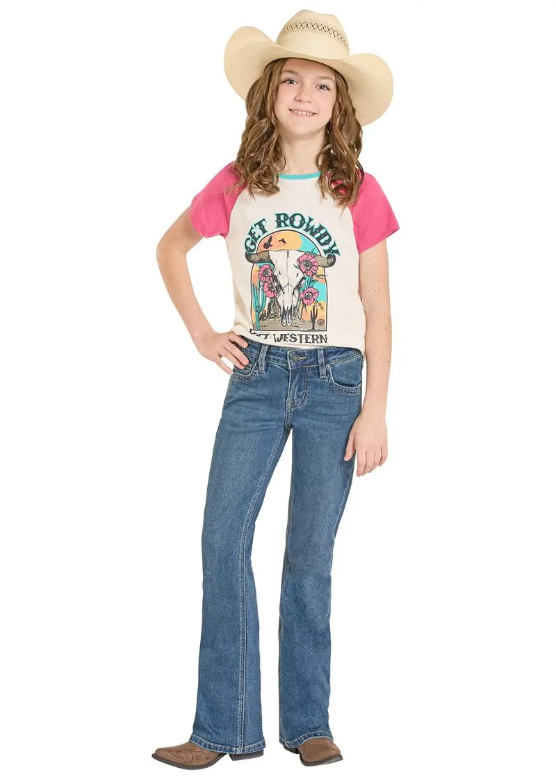 Girl's Rock & Roll Boot Stitch Embroidered Boot Cut Jean 1