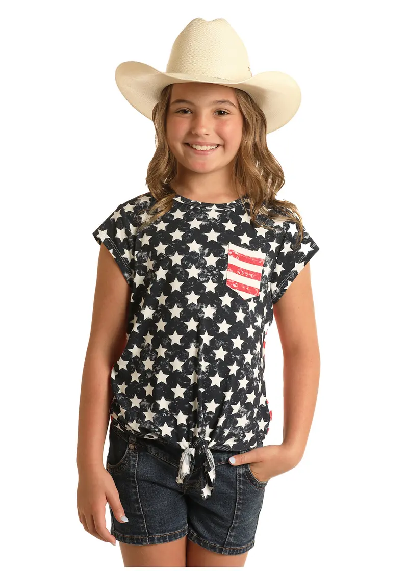 Girl's Rock & Roll Flag Tee W/ Tie 1
