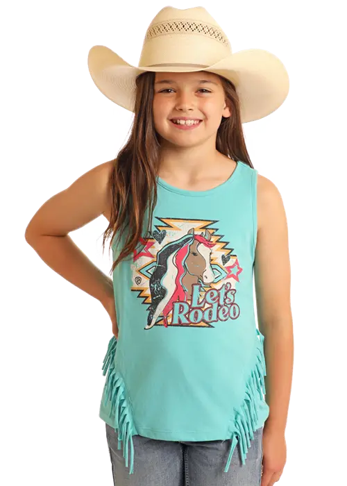 Girl's Rock & Roll Let's Rodeo Graphic Tank W/ Fringe 1