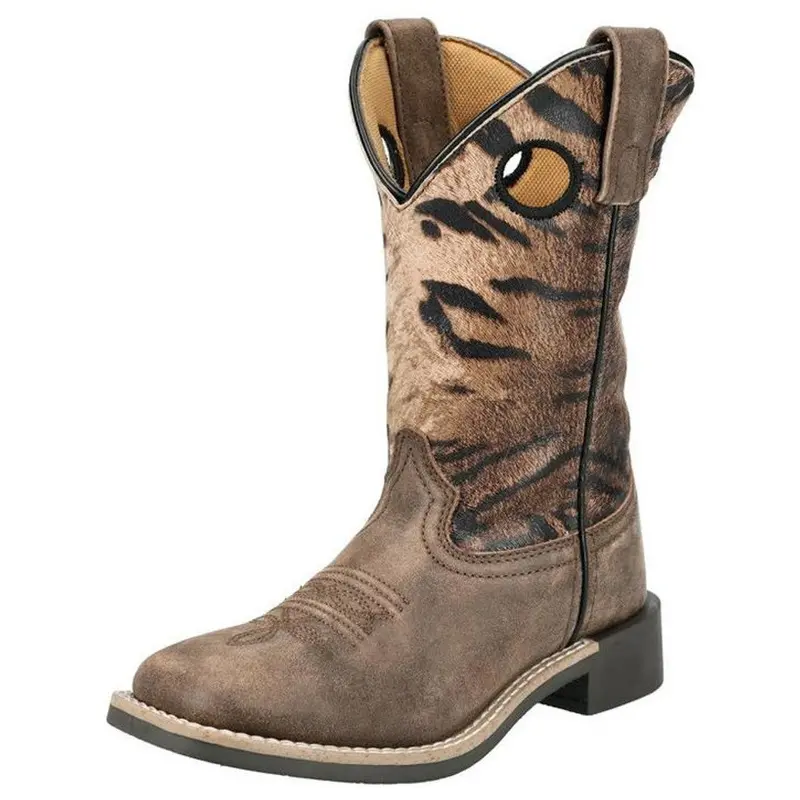 Girl's Smoky Mountain Safari Brown Distressed Tiger Print Boot 1