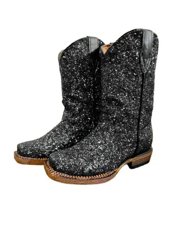Girl's Tanner Mark Black Sparkle Boot 1