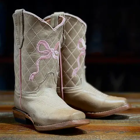 Girl's Tanner Mark Burnished Sand W/ Pink Bow Boot 1