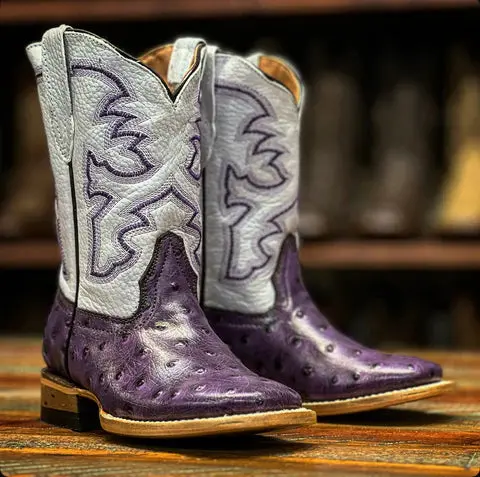 Girl's Tanner Mark Merritt Purple Ostrich Print Boot 1