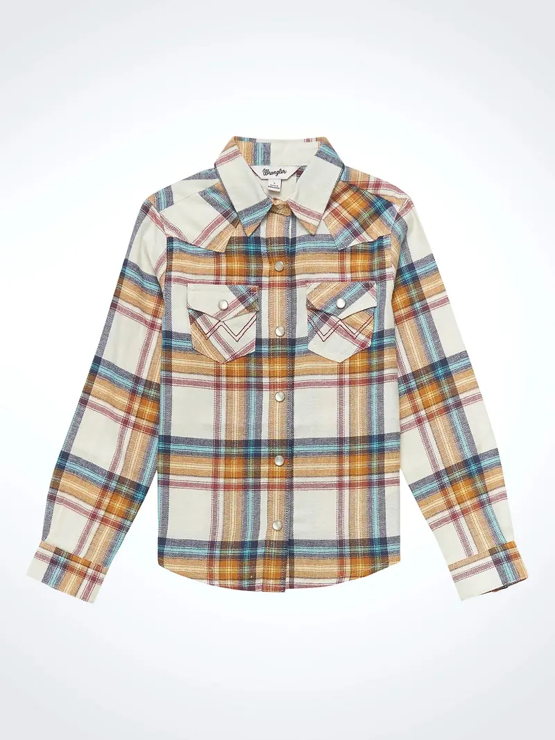 Girl's Wrangler Flannel Plaid Long Sleeve Snap Shirt 1