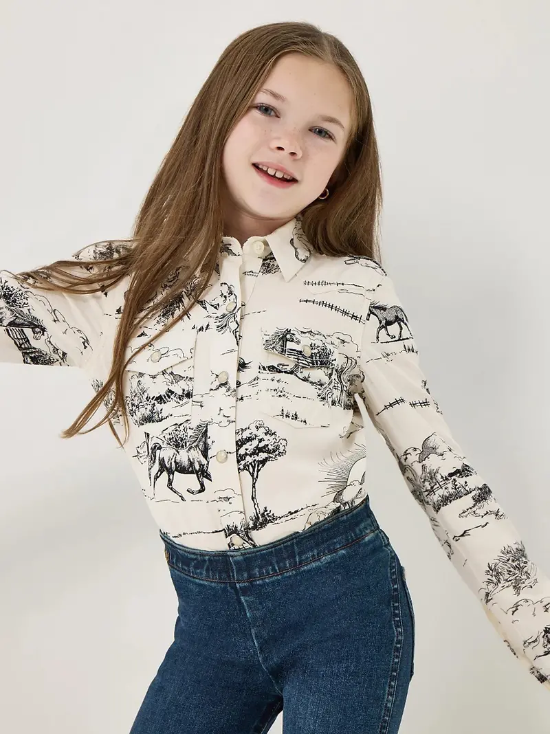 Girl's Wrangler Lw Landscape Western Snap Shirt 1