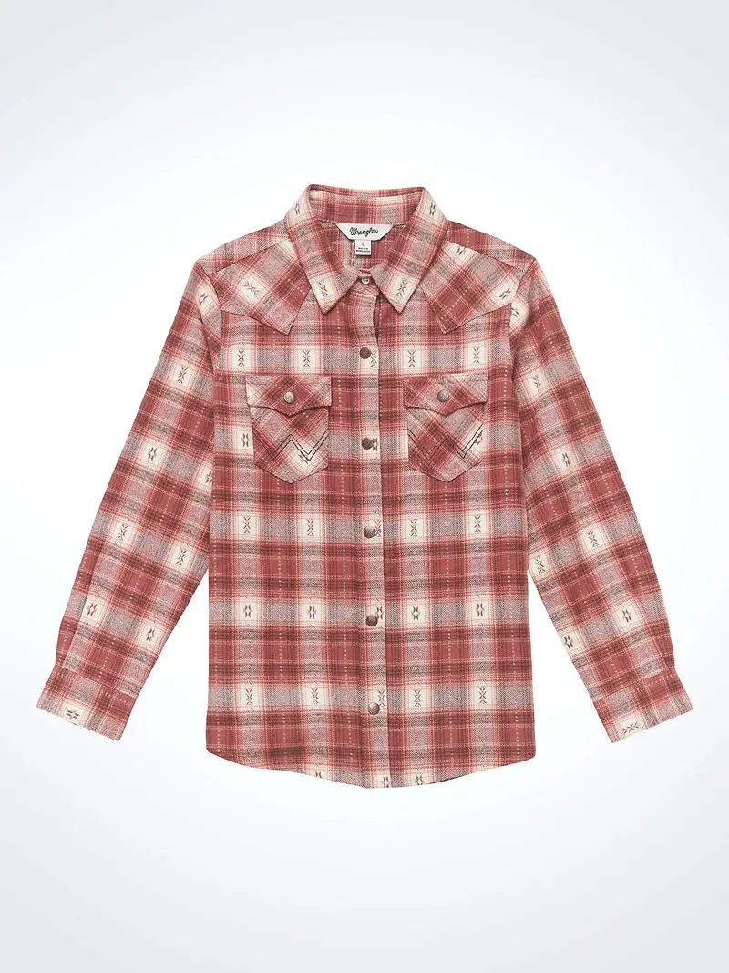 Girl's Wrangler Pink Long Sleeve Snap Flannel Shirt 1