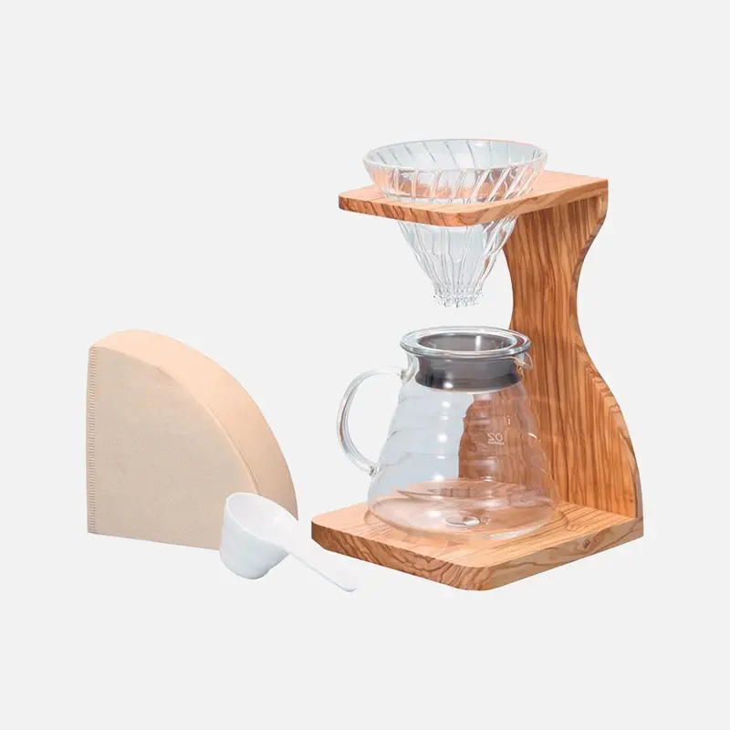 Hario V60 Olive Wood Stand Set Size 02 1