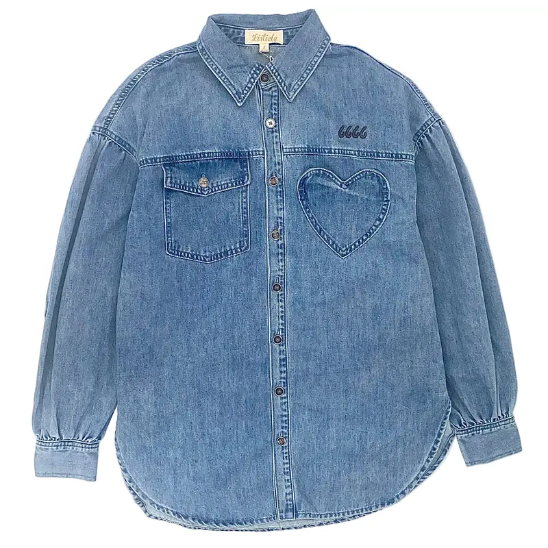 Heart Detail Oversized Denim Shirt 1