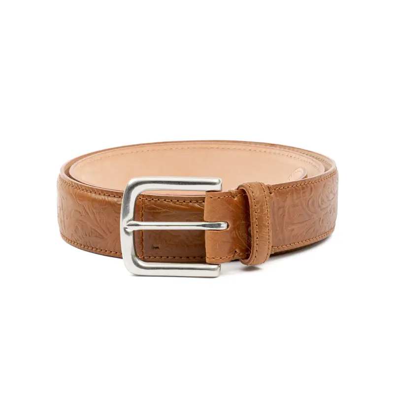 Horween Bourbon Shell Cordovan Leather Belt With Floral Embossing 1