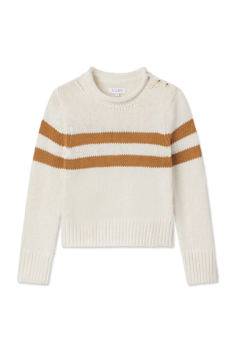 Jane Cotton Sweater In Cognac Double Stripe 1