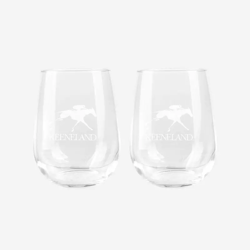 Keeneland Logo Stemless Wine Glass Set 1