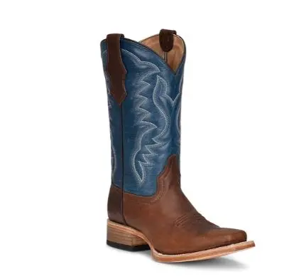Kid's Circle G Brown & Blue Embroidered Boot 1
