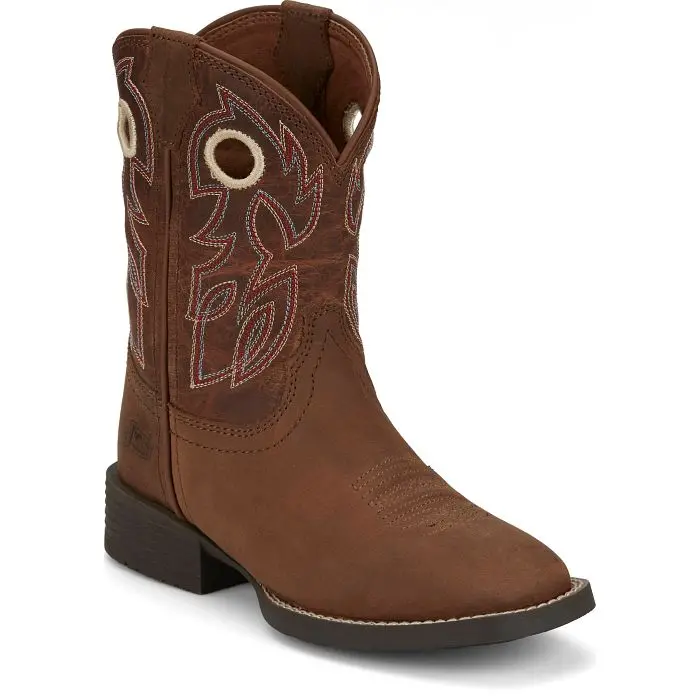 Kid's Justin Bowline Pecan Brown Square Toe Boot 1